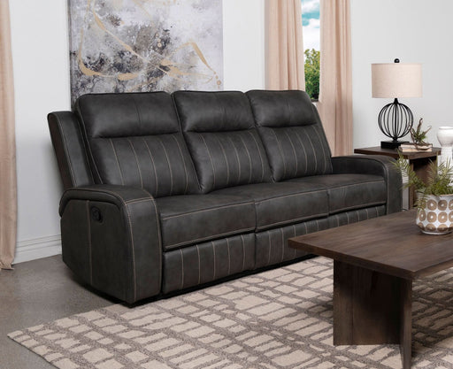 Raelynn Upholstered Track Arm Motion Sofa Grey - Walo Furniture