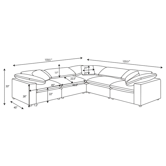 Raleigh 5 - piece Boucle Upholstered Modular Sectional Grey - Walo Furniture