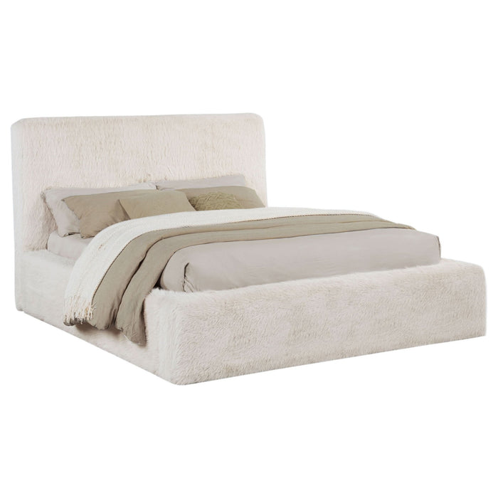 Rebecca Faux Fur Upholstered Eastern King Bed Cream - Walo Furniture