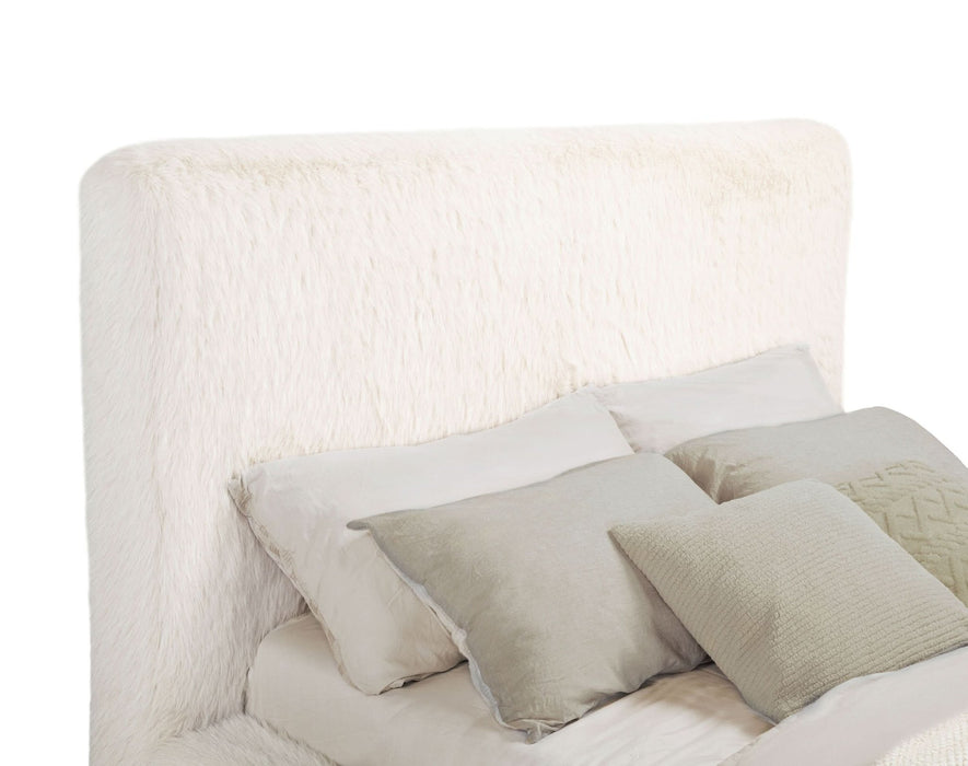 Rebecca Faux Fur Upholstered Queen Bed Cream - Walo Furniture