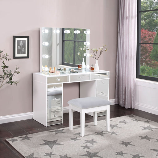 Regina Makeup Vanity Table Set with Lighting White - Walo Furniture