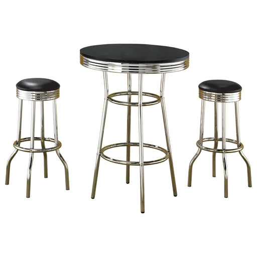 Retro 3 - piece Round 1950s Bistro Pub Bar Table Set Black - Walo Furniture