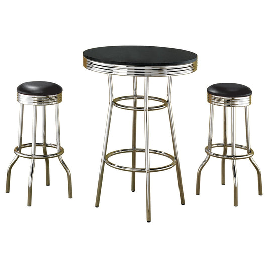 Retro 3 - piece Round 1950s Bistro Pub Bar Table Set Black - Walo Furniture