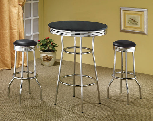 Retro 3 - piece Round 1950s Bistro Pub Bar Table Set Black - Walo Furniture