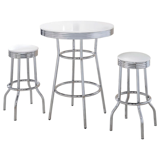 Retro 3 - piece Round 1950s Bistro Pub Bar Table Set White - Walo Furniture