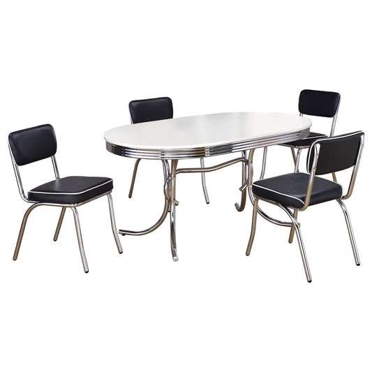 Retro 5 - piece Oval Dining Table Set White and Black - Walo Furniture