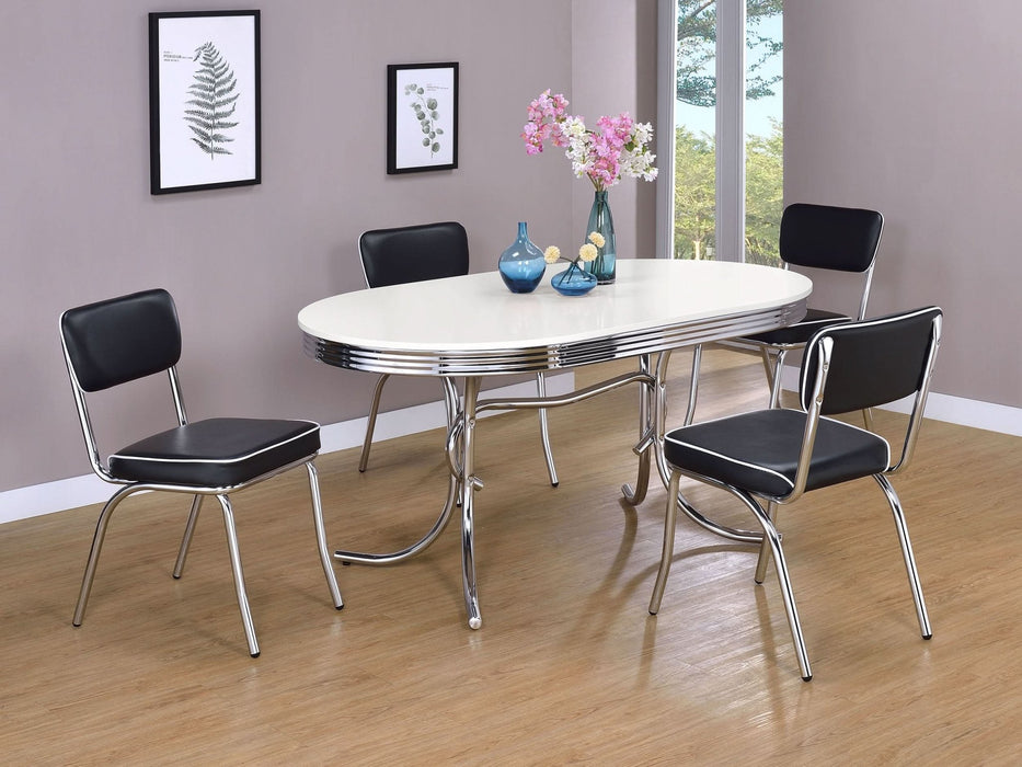 Retro 5 - piece Oval Dining Table Set White and Black - Walo Furniture