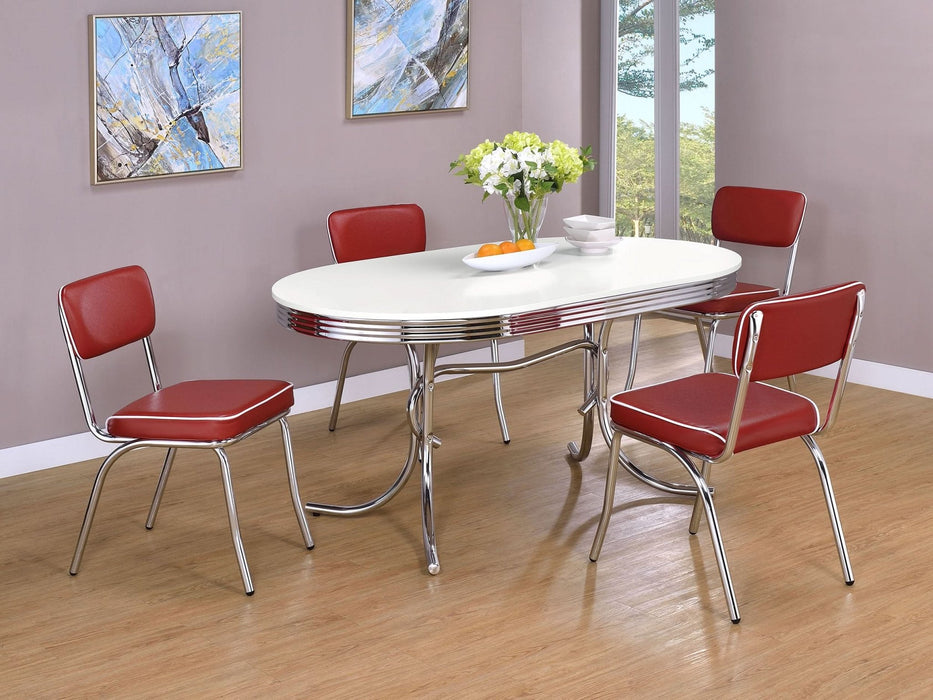 Retro 5 - piece Oval Dining Table Set White and Red - Walo Furniture