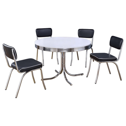 Retro 5 - piece Round Dining Table Set White and Black - Walo Furniture