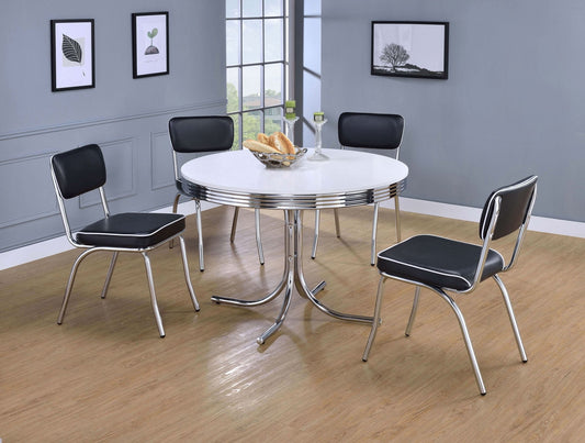 Retro 5 - piece Round Dining Table Set White and Black - Walo Furniture