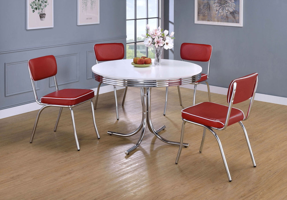 Retro 5 - piece Round Dining Table Set White and Red - Walo Furniture