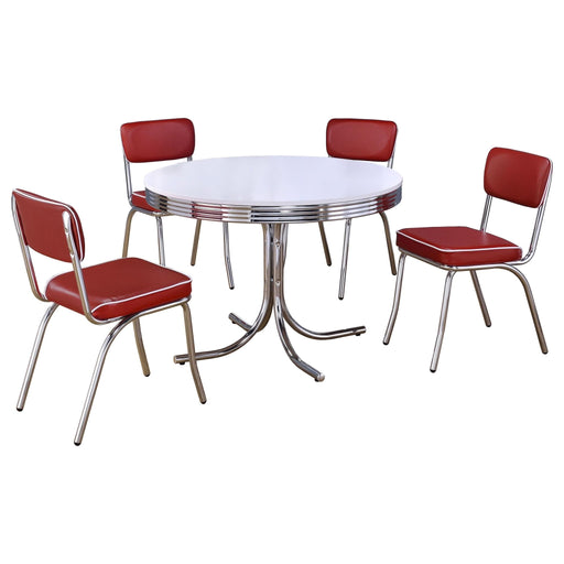 Retro 5 - piece Round Dining Table Set White and Red - Walo Furniture