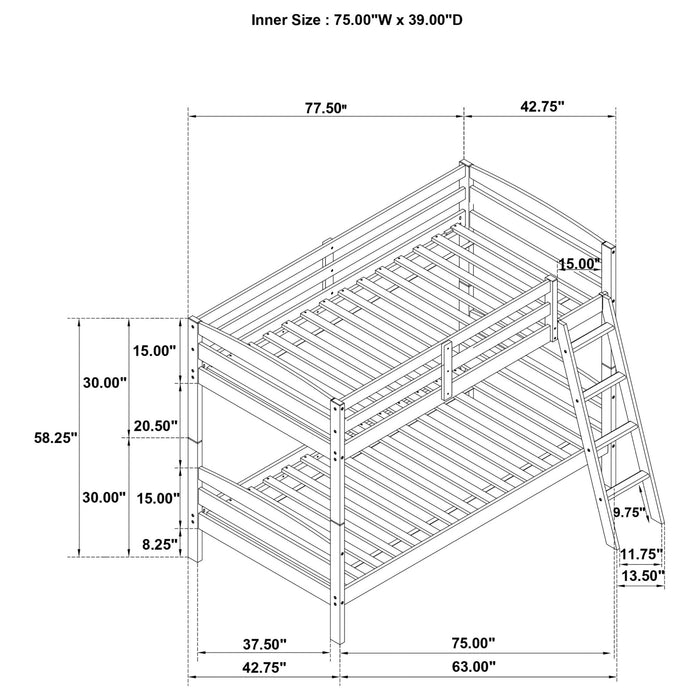 Rhea Wood Twin Over Twin Bunk Bed Grey - Walo Furniture