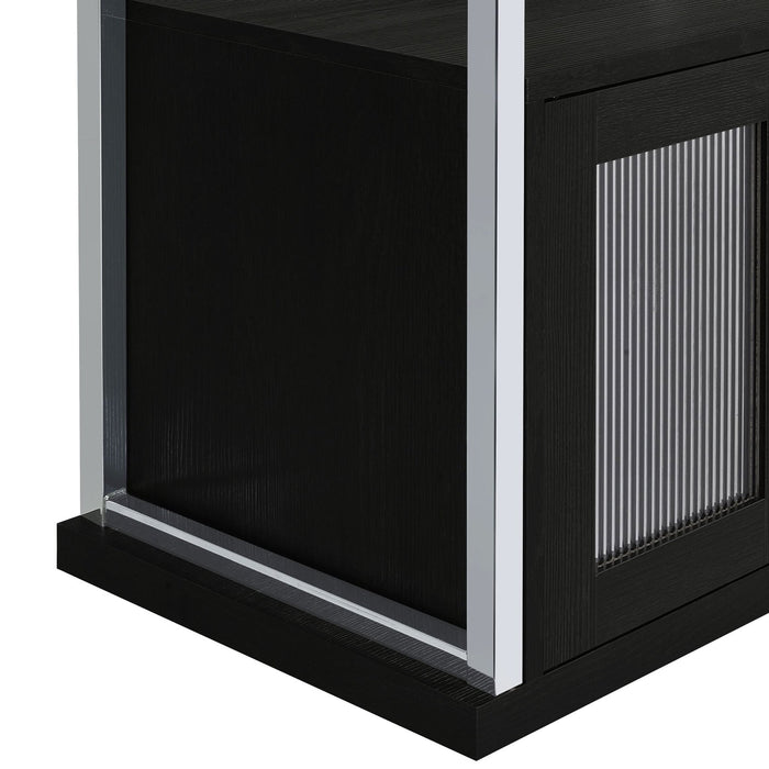 Risley 2 - door Circular LED Home Bar Cabinet Dark Charcoal - Walo Furniture