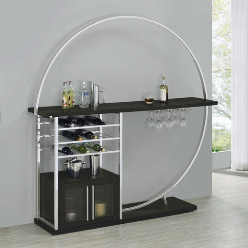 Risley 2 - door Circular LED Home Bar Cabinet Dark Charcoal - Walo Furniture