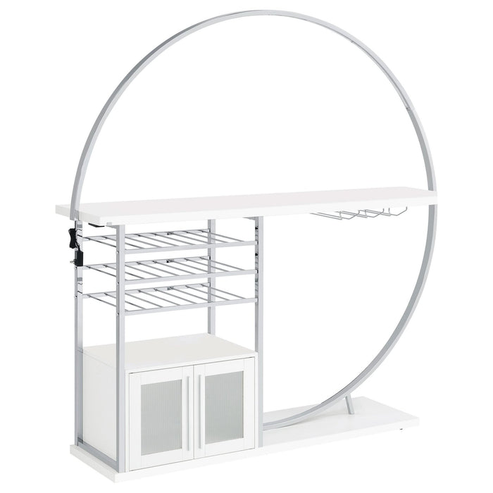 Risley 2 - door Circular LED Home Bar Cabinet White High Gloss - Walo Furniture