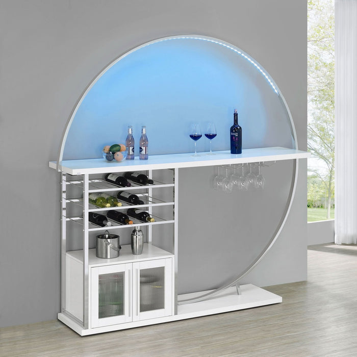 Risley 2 - door Circular LED Home Bar Cabinet White High Gloss - Walo Furniture