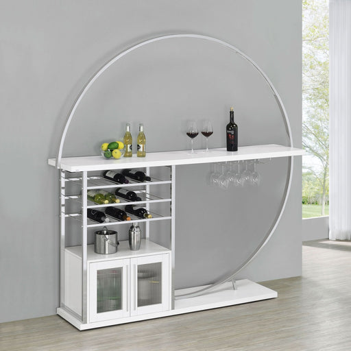 Risley 2 - door Circular LED Home Bar Cabinet White High Gloss - Walo Furniture