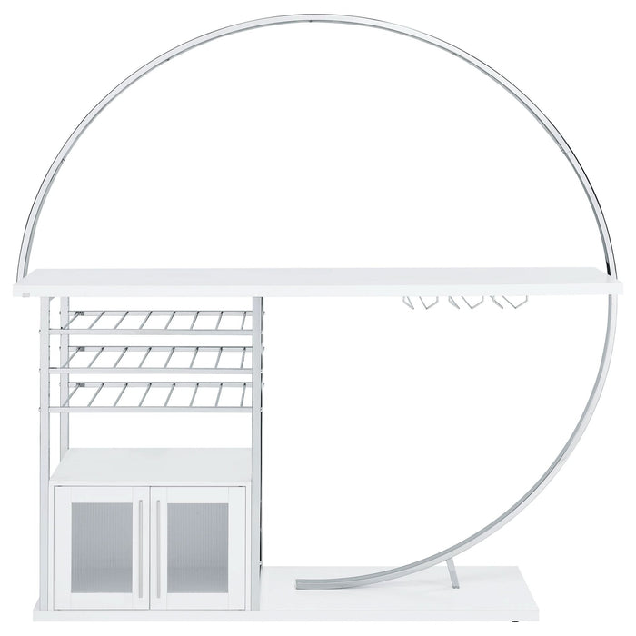 Risley 2 - door Circular LED Home Bar Cabinet White High Gloss - Walo Furniture