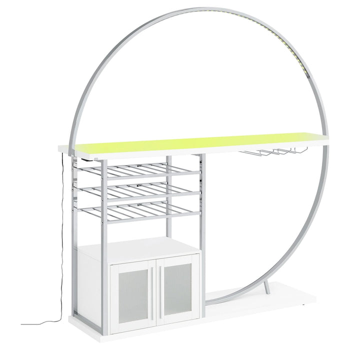 Risley 2 - door Circular LED Home Bar Cabinet White High Gloss - Walo Furniture