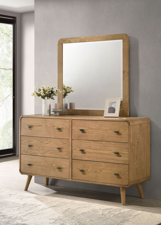 Robyn 6 - drawer Bedroom Dresser and Mirror Light Ash - Walo Furniture