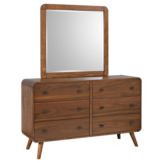 Robyn 6 - drawer Dresser with Mirror Dark Walnut - Walo Furniture