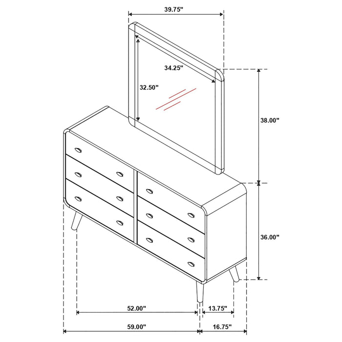 Robyn 6 - drawer Dresser with Mirror Dark Walnut - Walo Furniture