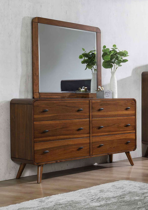 Robyn 6 - drawer Dresser with Mirror Dark Walnut - Walo Furniture