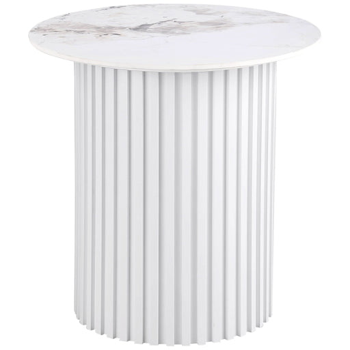 Rowena Round Sintered Stone End Table White Faux Marble - Walo Furniture