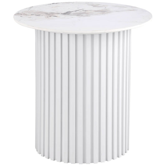 Rowena Round Sintered Stone End Table White Faux Marble - Walo Furniture