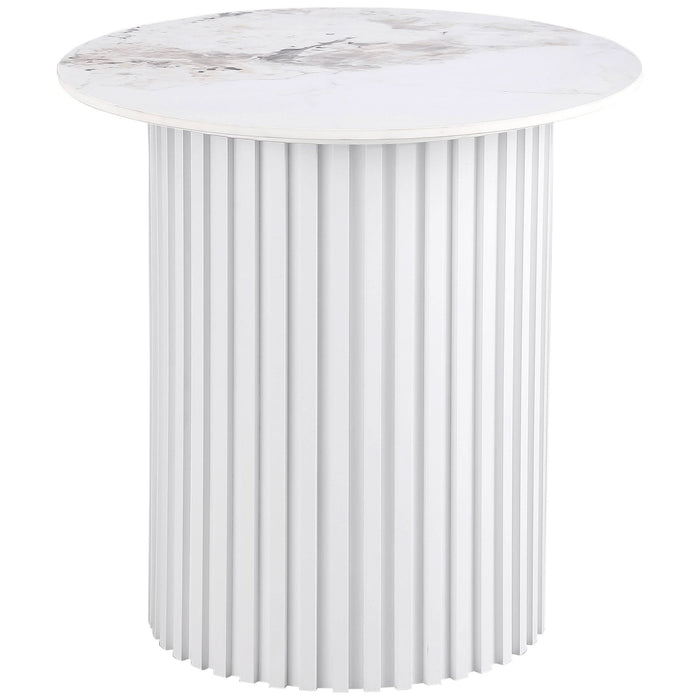 Rowena Round Sintered Stone End Table White Faux Marble - Walo Furniture