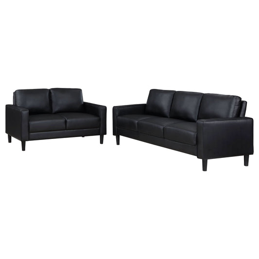 Ruth 2 - piece Upholstered Track Arm Sofa Set Black - Walo Furniture