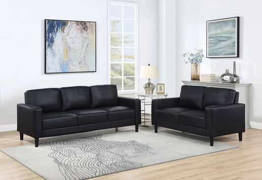 Ruth 2 - piece Upholstered Track Arm Sofa Set Black - Walo Furniture