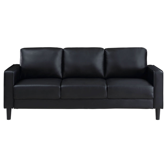 Ruth 3 - piece Upholstered Track Arm Sofa Set Black - Walo Furniture