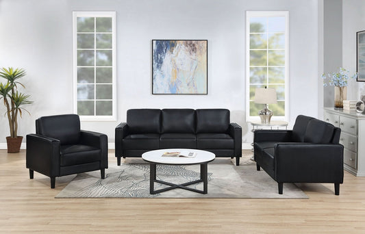 Ruth 3 - piece Upholstered Track Arm Sofa Set Black - Walo Furniture