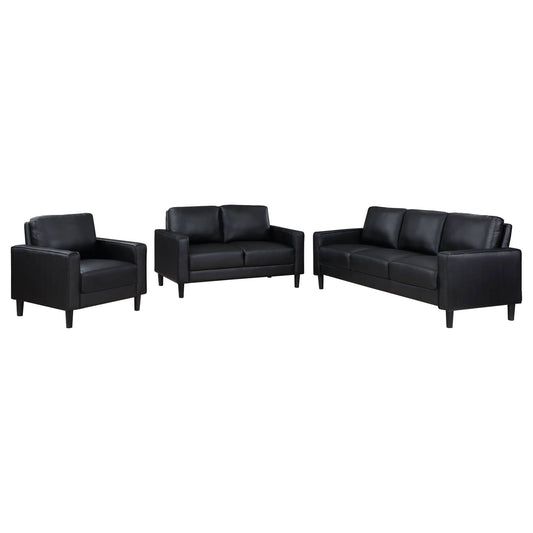 Ruth 3 - piece Upholstered Track Arm Sofa Set Black - Walo Furniture