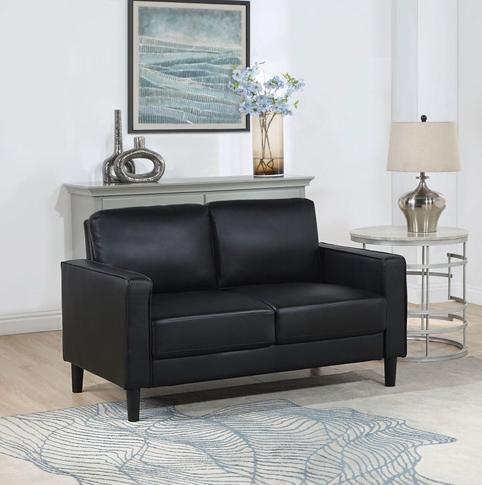 Ruth Upholstered Track Arm Loveseat Black - Walo Furniture