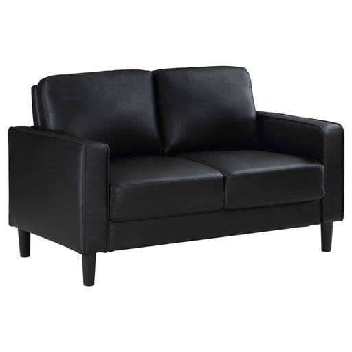 Ruth Upholstered Track Arm Loveseat Black - Walo Furniture