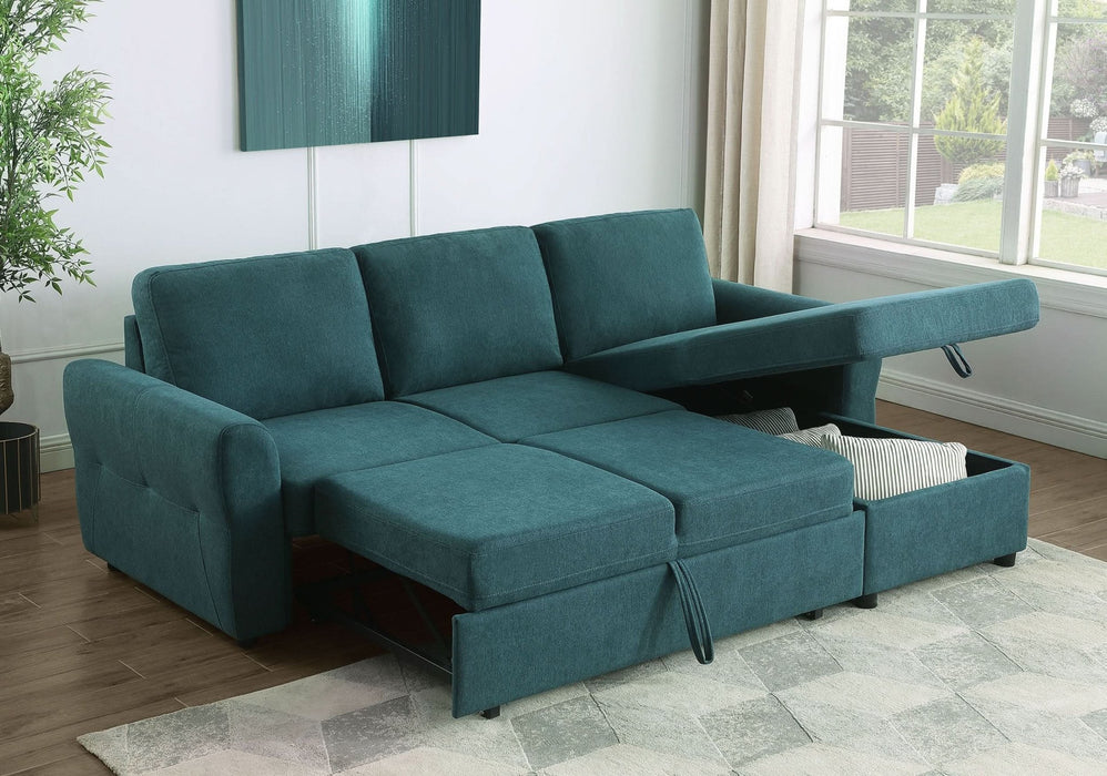 Samantha Upholstered Storage Sleeper Sectional Sofa Teal - Walo Furniture