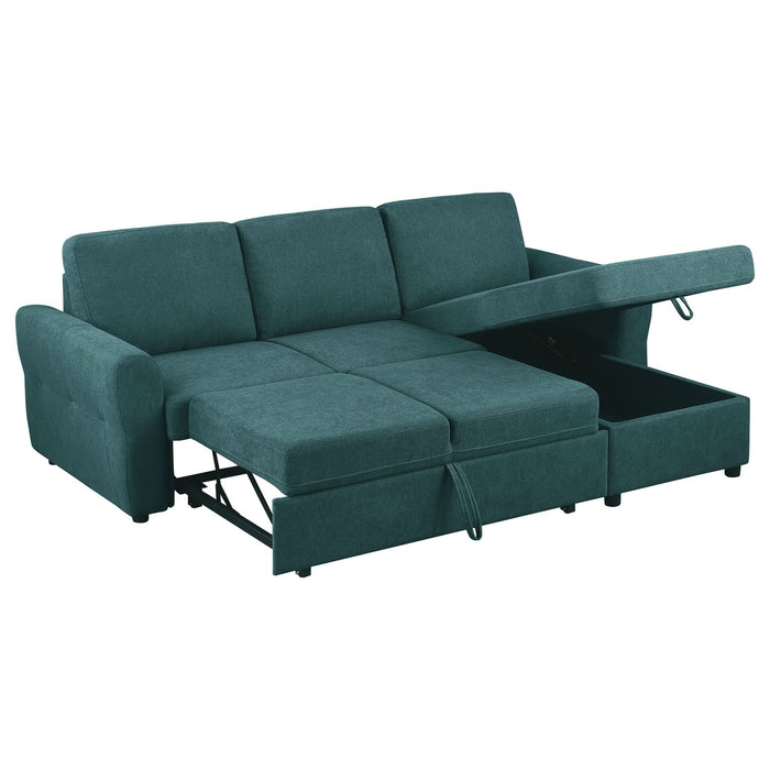 Samantha Upholstered Storage Sleeper Sectional Sofa Teal - Walo Furniture