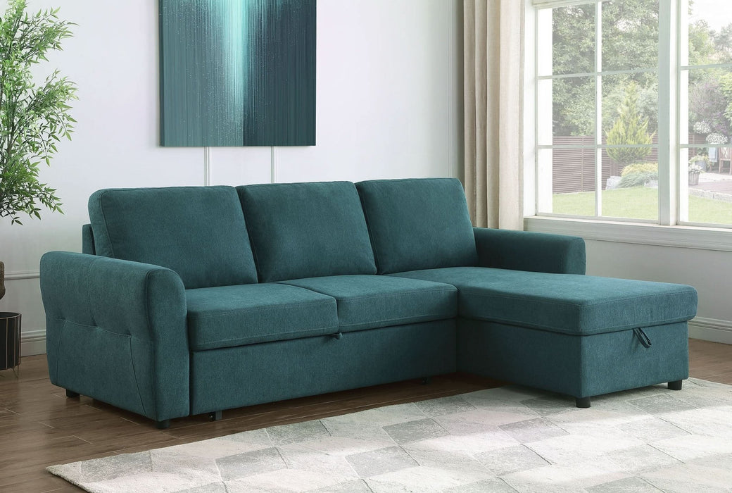 Samantha Upholstered Storage Sleeper Sectional Sofa Teal - Walo Furniture