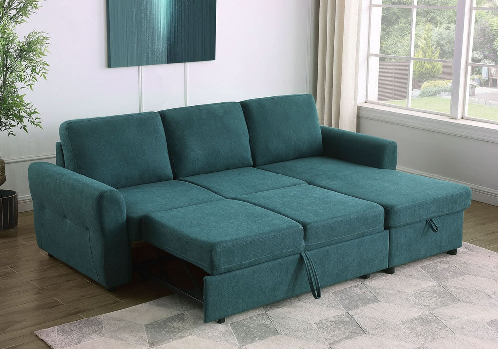 Samantha Upholstered Storage Sleeper Sectional Sofa Teal - Walo Furniture