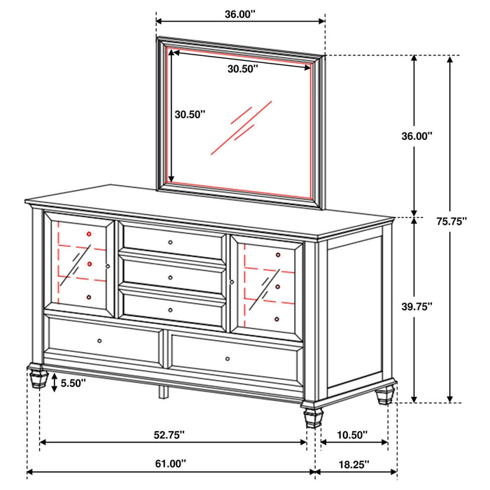 Sandy Beach 11 - drawer Dresser with Mirror Black - Walo Furniture