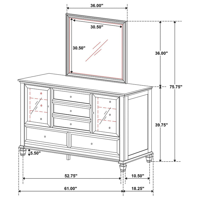 Sandy Beach 11 - drawer Dresser with Mirror Cream White - Walo Furniture