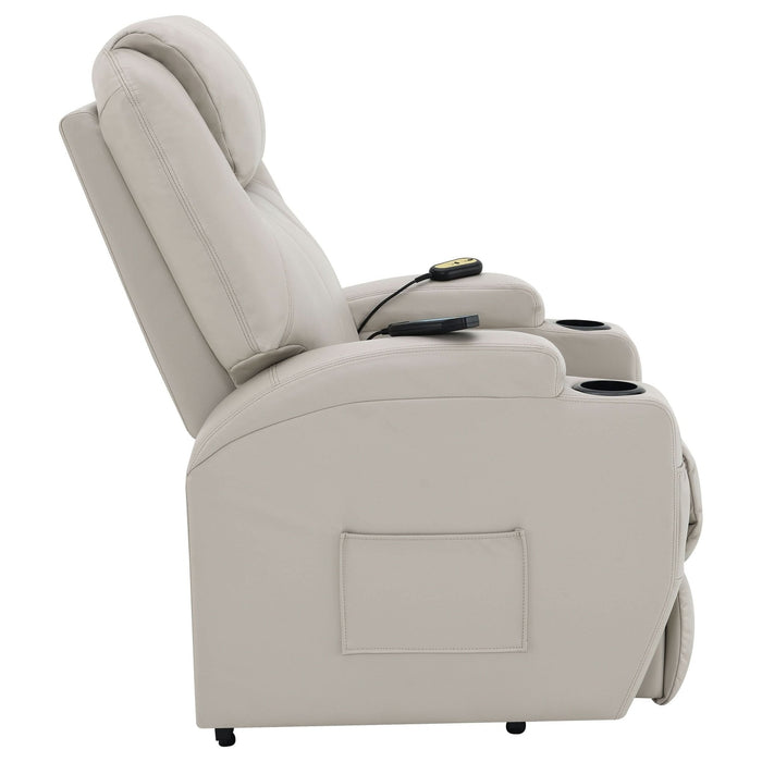 Sanger Upholstered Power Lift Massage Recliner Champagne - Walo Furniture