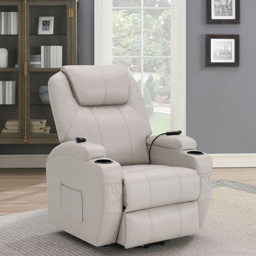 Sanger Upholstered Power Lift Massage Recliner Champagne - Walo Furniture