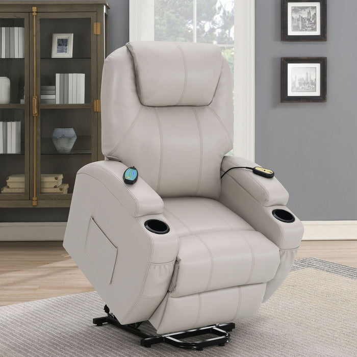 Sanger Upholstered Power Lift Massage Recliner Champagne - Walo Furniture