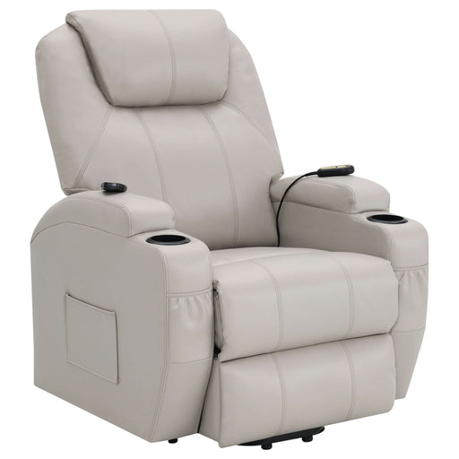 Sanger Upholstered Power Lift Massage Recliner Champagne - Walo Furniture