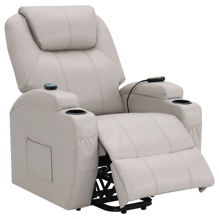 Sanger Upholstered Power Lift Massage Recliner Champagne - Walo Furniture