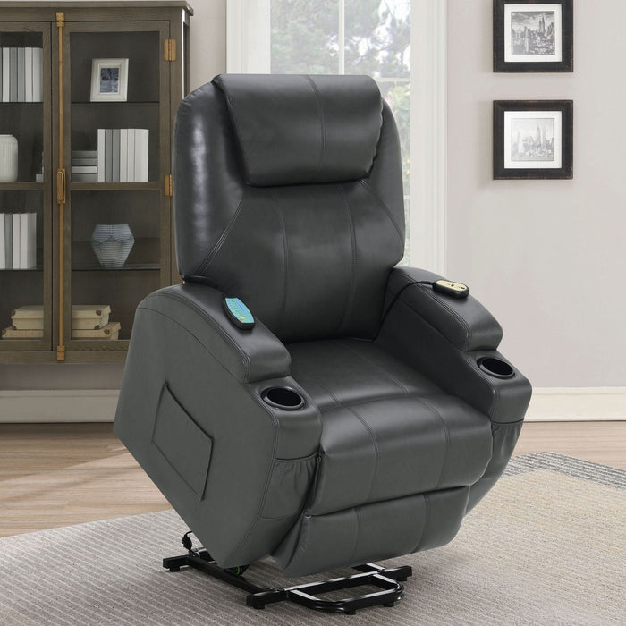 Sanger Upholstered Power Lift Massage Recliner Charcoal Grey - Walo Furniture